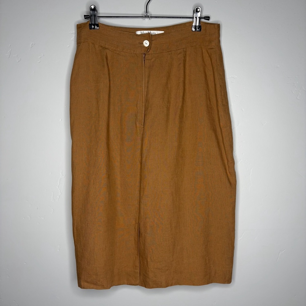 Max‎ Mara Pure Linen Pencil Skirt Size 27 Terracotta Brown